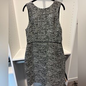 J Crew Wear-to-Work Textured Black & White Sleeveless A-Line Midi Dress